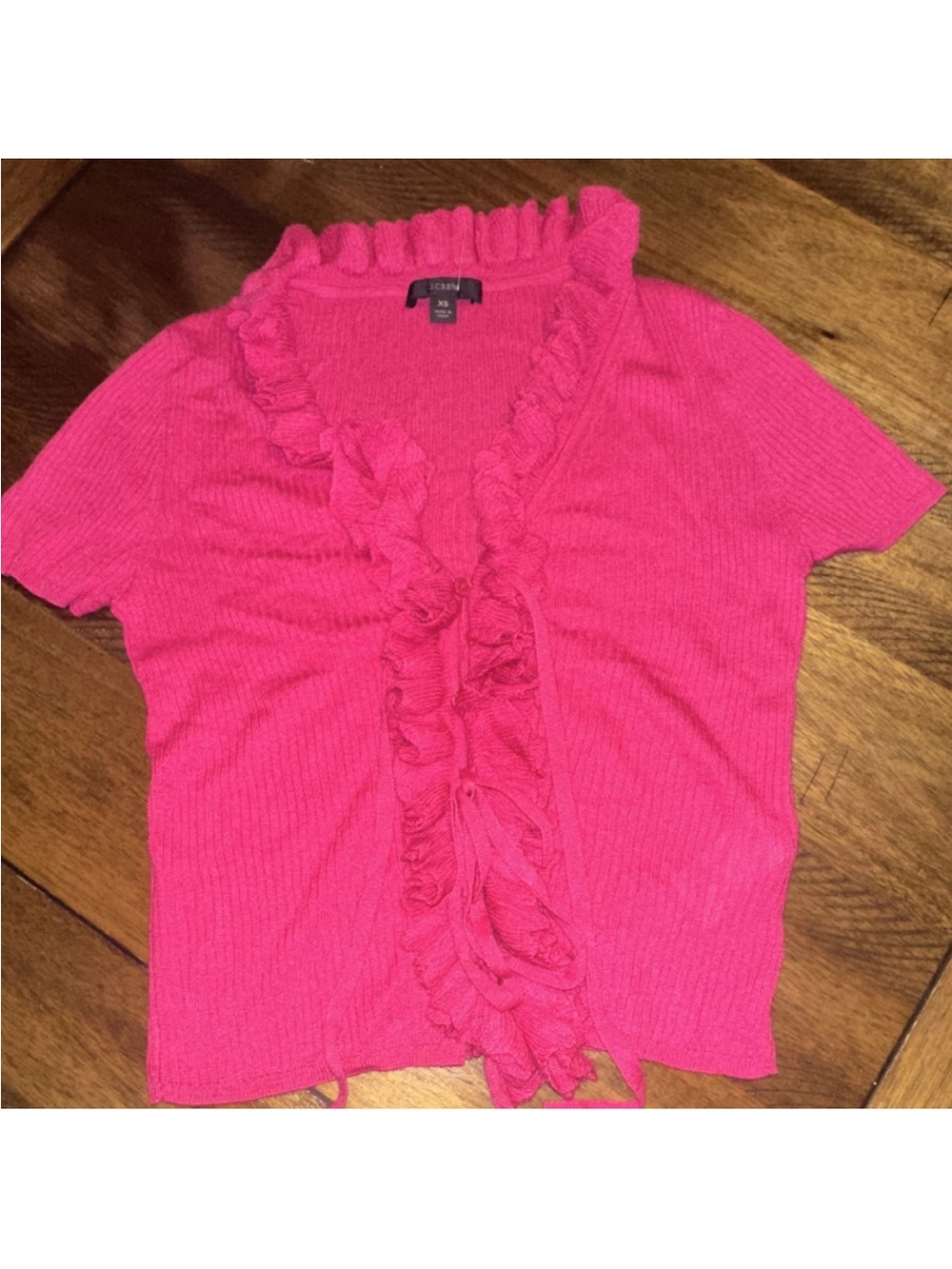 J crew bright Pink Ruffle Front Short Sleeve Top